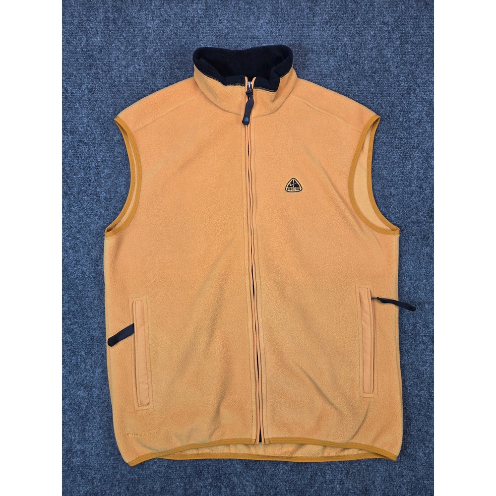 Nike ACG Therma-FIT Fleece Vest Mens Large Yellow Full Zip Thermal Layer 2 L